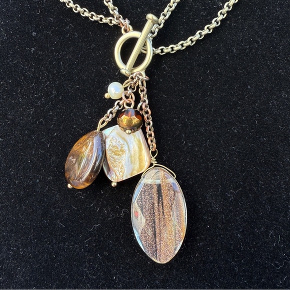 Lia Sophia Matte Gold Tiger's Eye Pendant Choker Necklace - Picture 4 of 10